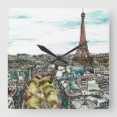 パリの眺めの行先|のヴィンテージのエッフェル塔 スクエア壁時計 (正面)