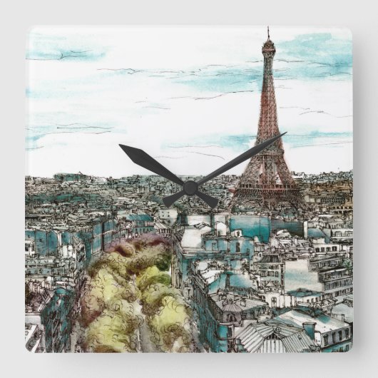 パリの眺めの行先|のヴィンテージのエッフェル塔 スクエア壁時計 (正面)