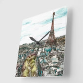 パリの眺めの行先|のヴィンテージのエッフェル塔 スクエア壁時計 (傾斜)