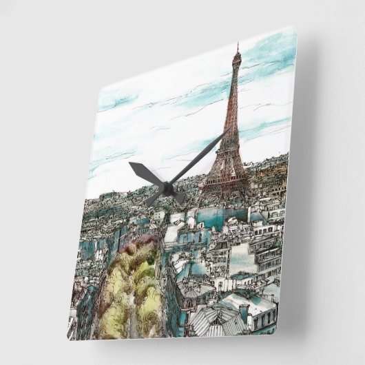 パリの眺めの行先|のヴィンテージのエッフェル塔 スクエア壁時計 (傾斜)