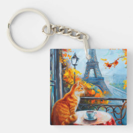 パリの秋 | ジンジャーキャット・アット・ア・カフェ キーホルダー