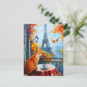 パリの秋 | ジンジャーキャット・アット・ア・カフェ ポストカード (スタンド正面)