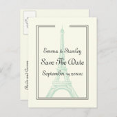 パリの結婚ミントエッフェルタワー日付を保存 案内ポストカード (正面/裏面)