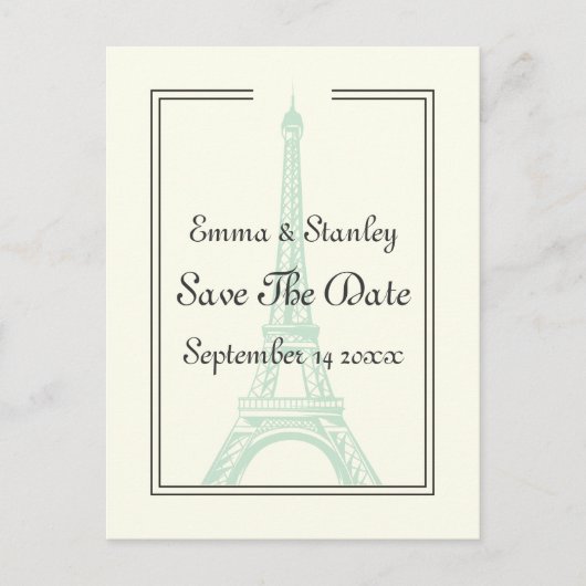 パリの結婚ミントエッフェルタワー日付を保存 案内ポストカード (正面)