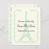 パリの結婚ミントエッフェルタワー日付を保存 案内ポストカード (正面/裏面)