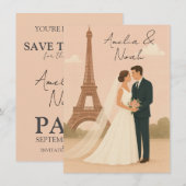 パリの結婚式の招待状 | エレガントなエッフェル塔 招待状 (正面/裏面)