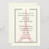 パリの結婚式 ピンク エッフェル塔 アイボリーの招待状 招待状 (正面/裏面)