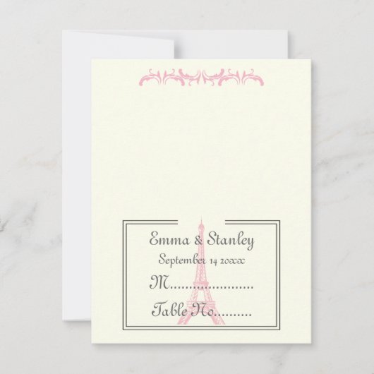 パリの結婚式 ピンク エッフェル塔 アイボリー テーブルカード (正面)