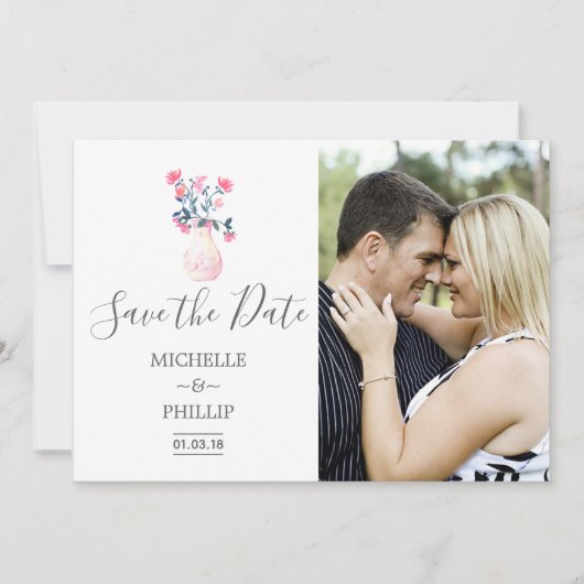 パリの結婚式 水彩フラワーのセーブザデート セーブザデート (正面)