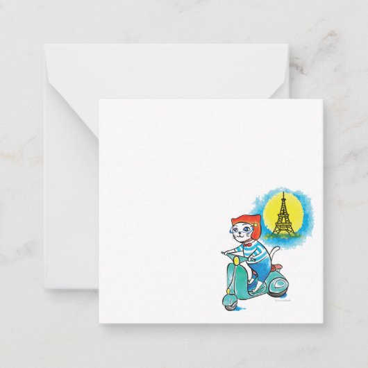 パリの自転車に乗った猫 ノートカード (正面)