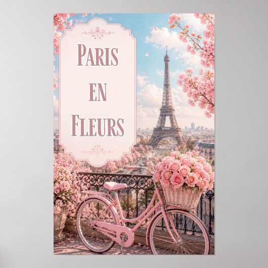 パリの花と春の静かなバルコニーの情景 ポスター (正面)