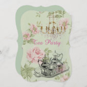 パリの花の春のブライダルシャワーのお茶会 招待状 (正面/裏面)