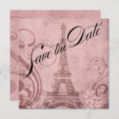 パリの花 エッフェル塔 Save the Date|ピンク 招待状 (正面/裏面)