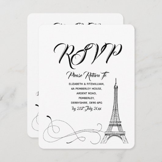 パリの落書き ウェディング RSVP (正面/裏面)