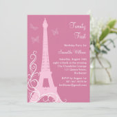 パリの蝶々21歳誕生日招待状ピンク 招待状 (スタンド正面)