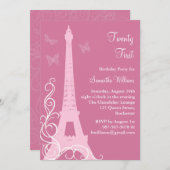 パリの蝶々21歳誕生日招待状ピンク 招待状 (正面/裏面)