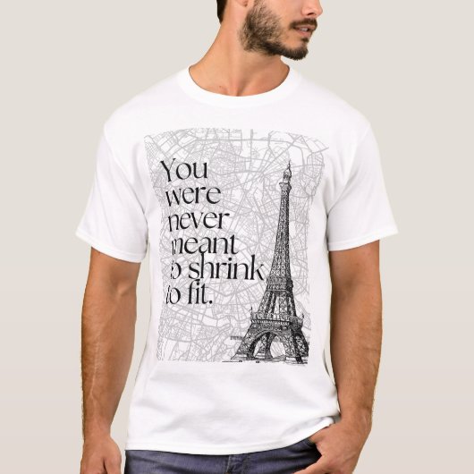 パリの街の地図とエッフェル塔の引用ウォールアート Tシャツ (正面)