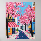パリの街の桜カフェ ウォールアート (正面)