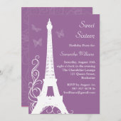 パリの誕生日の招待の紫色の蝶 招待状 (正面/裏面)