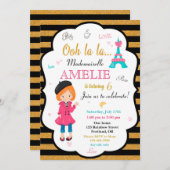 パリの誕生日の招待ガールエッフェルタワー招待状 招待状 (正面/裏面)