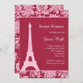 パリの誕生日の招待状のキャンデーの赤 招待状 (正面/裏面)