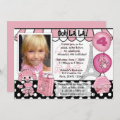 パリの誕生日の招待状のピンクのプードル 招待状 (正面/裏面)
