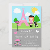 パリの誕生日 赤毛の女の子とプードル 招待状 (正面)