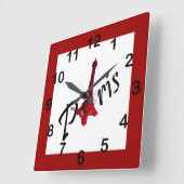 パリの赤いエッフェル塔 スクエア壁時計 (傾斜)