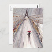 パリの赤い傘 ポストカード (正面/裏面)
