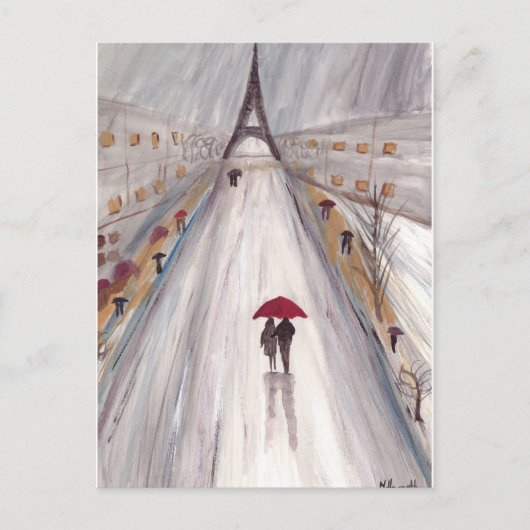パリの赤い傘 ポストカード (正面)