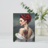 パリの赤頭タトゥー入り女性 ポストカード (スタンド正面)