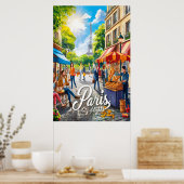 パリの通りシーンとエッフェルタワー ポスター (キッチン)