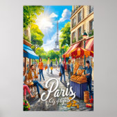 パリの通りシーンとエッフェルタワー ポスター (正面)