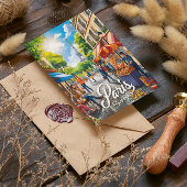 パリの通りシーンとエッフェルタワー ポストカード