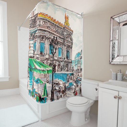  パリの通りビューザシアターの邪悪なカフェ シャワーカーテン (インサイチュ)