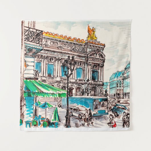  パリの通りビューザシアターの邪悪なカフェ タペストリー (正面)