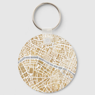パリの金めっきされた都市地図 キーホルダー