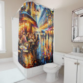 「パリの雨の夕べ屋外カフェアート」 シャワーカーテン (インサイチュ)