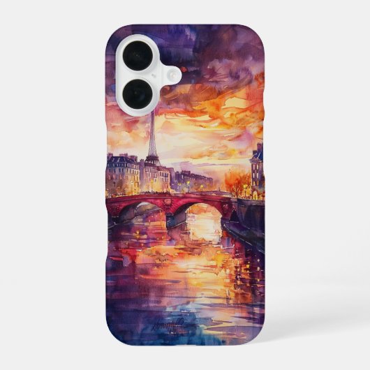 パリの黄昏の反射 iPhone 16ケース (裏面)
