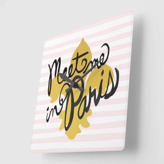 パリの黒および金ゴールドの私に会って下さい スクエア壁時計 (傾斜)