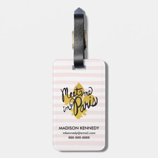 パリの黒および金ゴールドの私に会って下さい ラゲッジタグ (裏面縦)