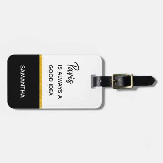 パリはよいアイディア、金ゴールドホイルの荷物のラベル常にです ラゲッジタグ (正面横)