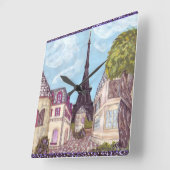 パリはエッフェル塔の時計との都市景観をインスパイア スクエア壁時計 (傾斜)