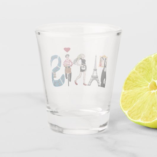 パリは象徴的なイメージで綴られる ショットグラス (裏面)