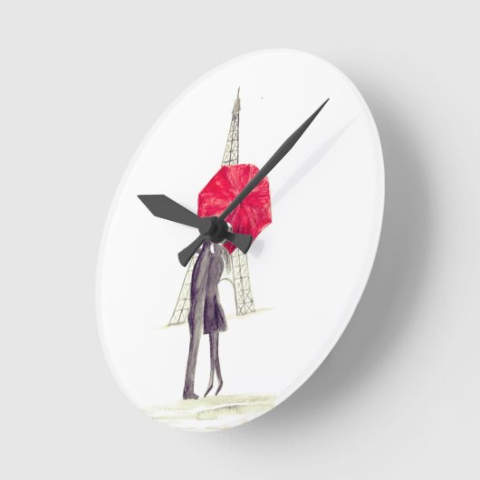 パリは赤い傘を愛結婚している ラウンド壁時計 (傾斜)