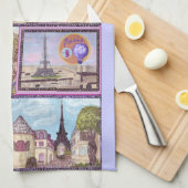 パリは都市景観およびエッフェル塔Ameをインスパイア キッチンタオル (四つ折り)