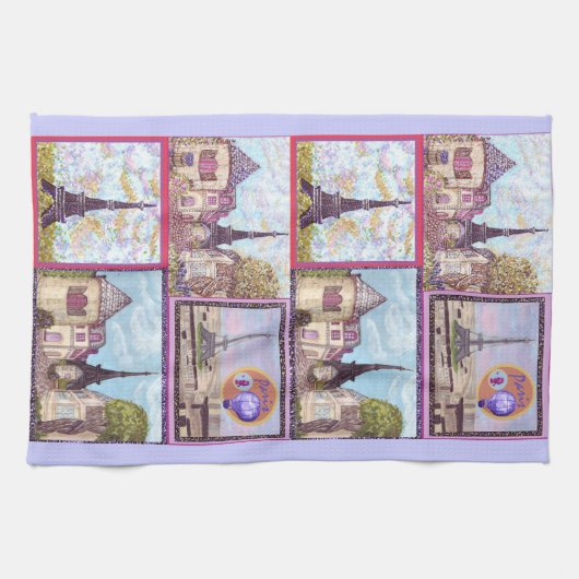 パリは都市景観およびエッフェル塔Ameをインスパイア キッチンタオル (横)