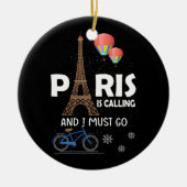 パリは電話している私はフランスバケーショントラに行かなければならない セラミックオーナメント (正面)