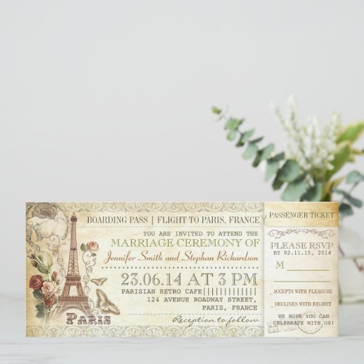 パリへの搭乗券 結婚チケット 招待状 (スタンド正面)