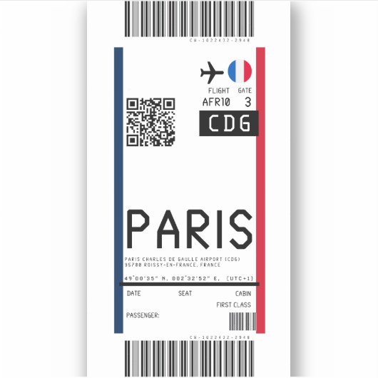 パリへの搭乗券(CDG) シール (正面)